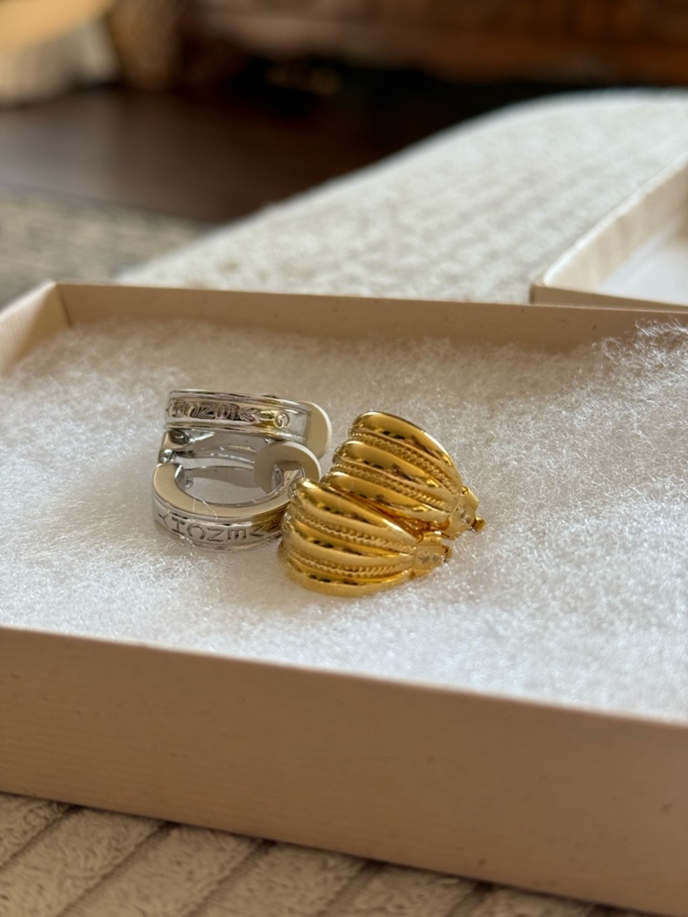 Vintage Givenchy Gold & Silver clip on Hoop Earrings designer Two-Tone Set - Picture 2 of 6
